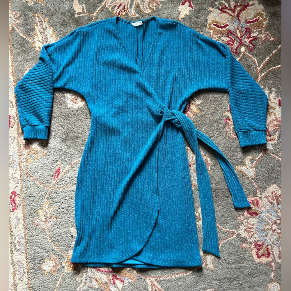 Lush Women’s Teal Ribbed Knit Sweater Dress size M